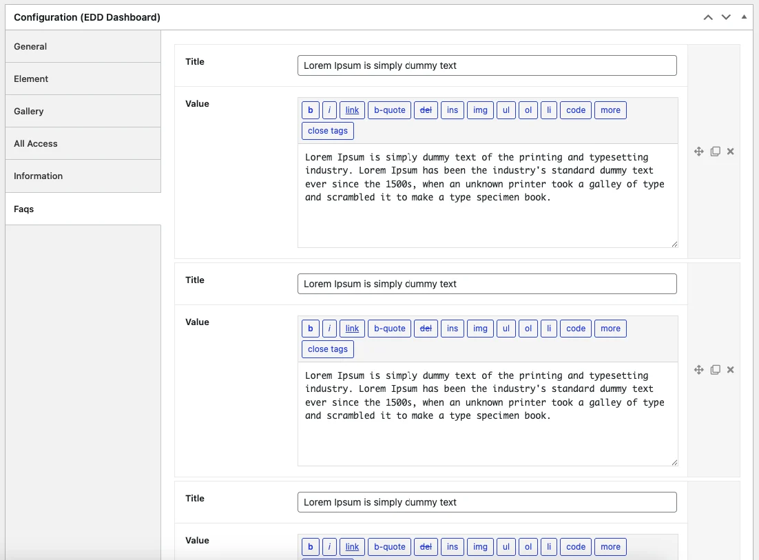 FAQs Product EDD Dashboard