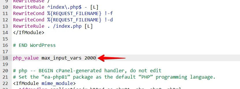 add code max_input_vars in htaccess
